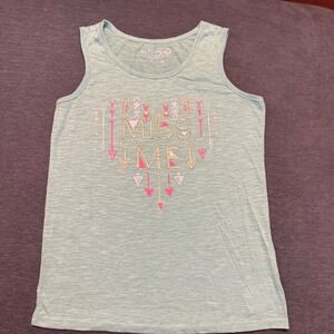 Miss Me Girls Aqua Blue‎ Space Dye Arrow Heart Graphic Tank Top Size XL 14/16